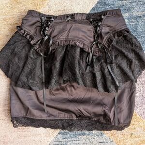Black Lace Skirt with Ribbon Details